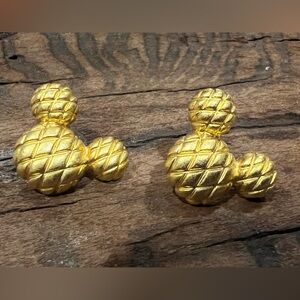 Elegant Mickey Mouse Earrings Disney Disneyland Gold Tone Textured Signed. 1”